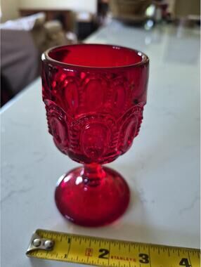 Vintage LE Smith Moon & Stars Ruby Red 4.5” Goblet Glass